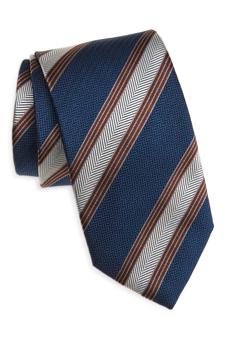 Stripe Silk Tie, Main, color, NAVY