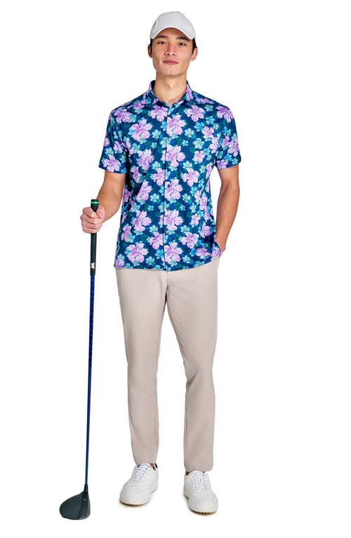 Construct Layered Hibiscus Shirt Front In Navy/purple