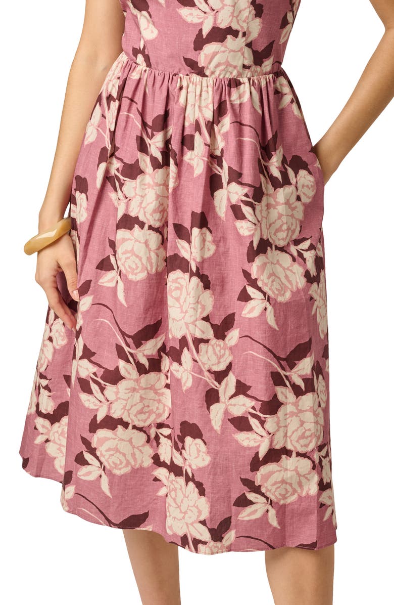 Adrianna Papell Floral Square Neck Fit & Flare Midi Dress, Alternate, color, Blush/ Ecru