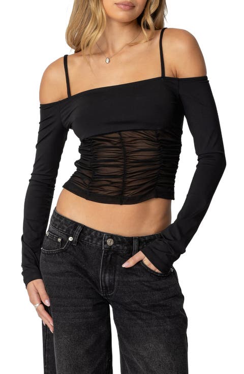 Susie Cold Shoulder Mesh Crop Top