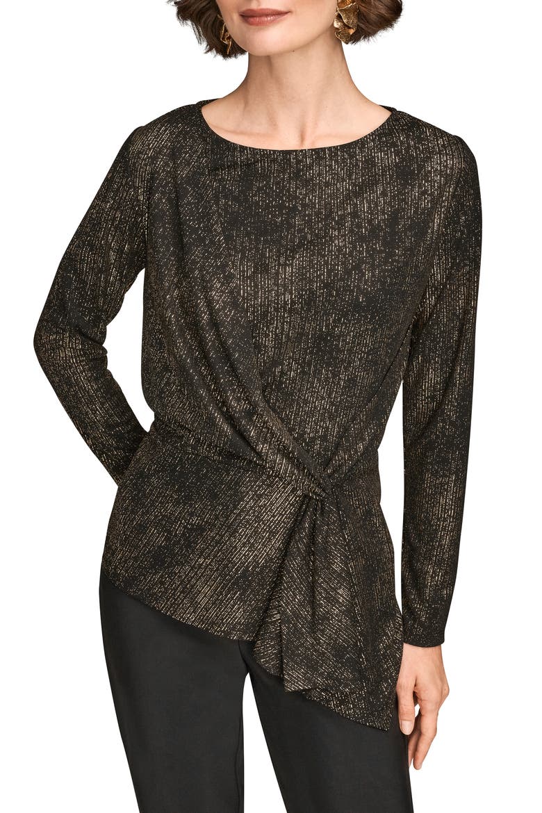 Metallic Long Sleeve Shirt, Main, color, BLACK/ GOLD