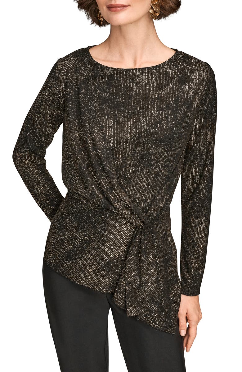Donna Karan New York Metallic Long Sleeve Shirt, Main, color, Black/ Gold