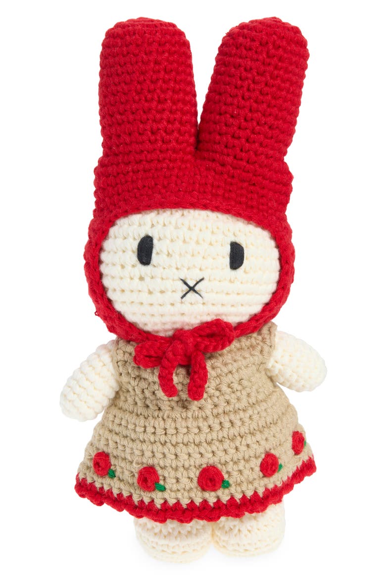Miffy & Her Rose Dress & Red Hat Crocheted Stuffed Animal, Main, color, RED