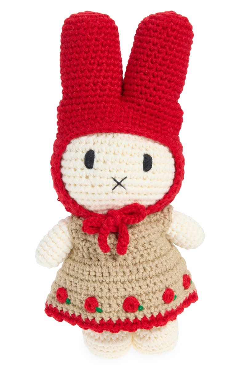 Just Dutch Miffy & Her Rose Dress & Red Hat Crocheted Stuffed Animal, Main, color, Red