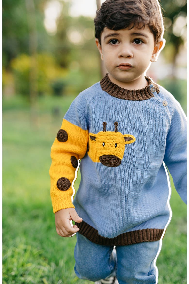 Giraffe Sweater, Alternate, color, Blue and Yellow