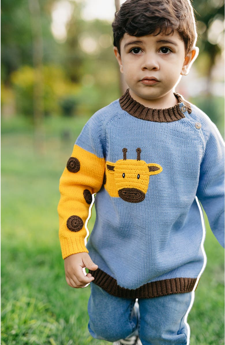 Melange Collection Giraffe Sweater, Alternate, color, Blue And Yellow
