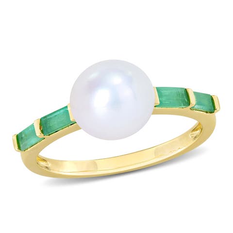 Cultured Pearl & Gemstone Ring 10k