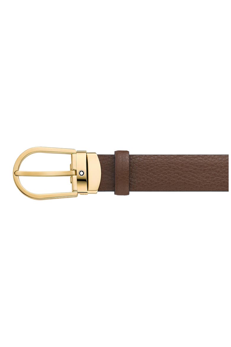 Horseshoe Buckle Leather Belt, Alternate, color, BROWN/ GOLD
