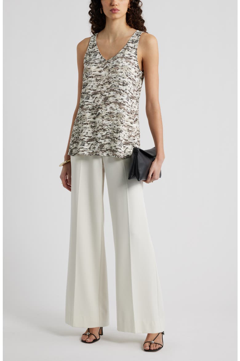 Satin Shell Top, Alternate, color, IVORY- BROWN TEXTURAL