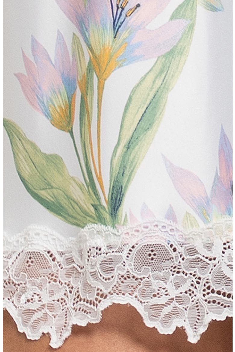 Elyse Lace Trim Print Satin Chemise, Alternate, color, IVORY