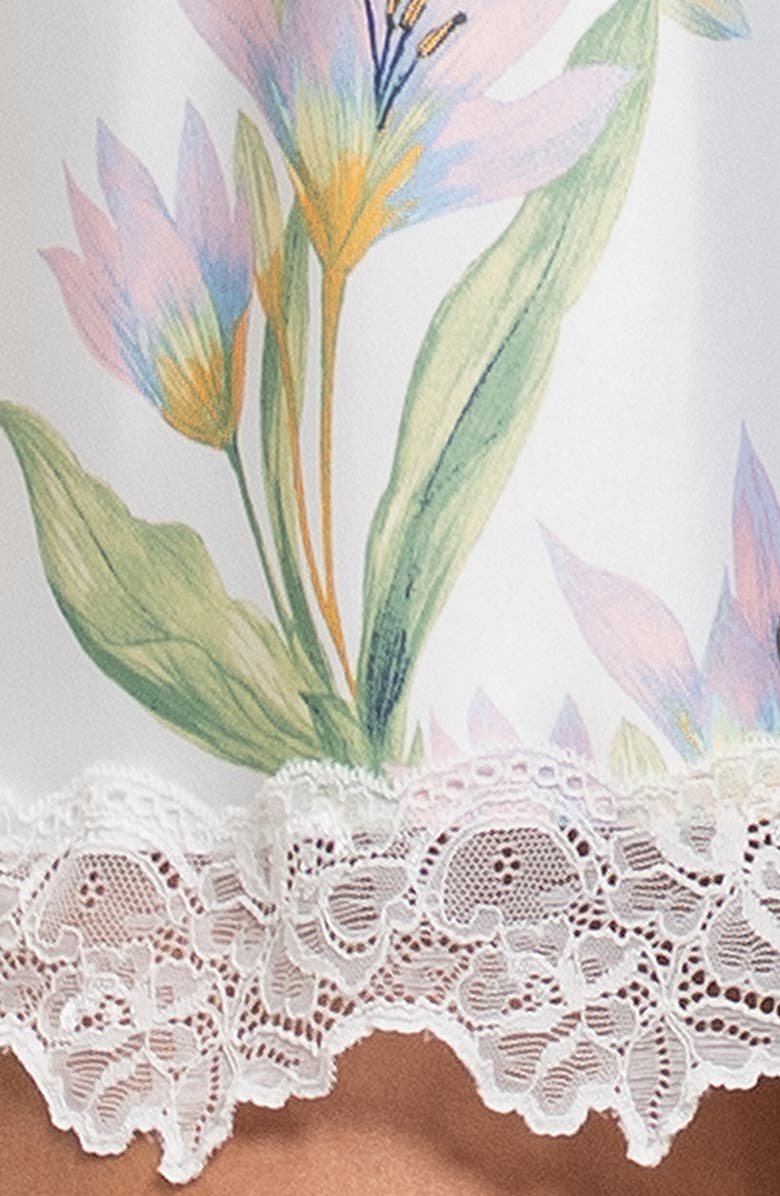 In Bloom by Jonquil Elyse Lace Trim Print Satin Chemise, Alternate, color, Ivory
