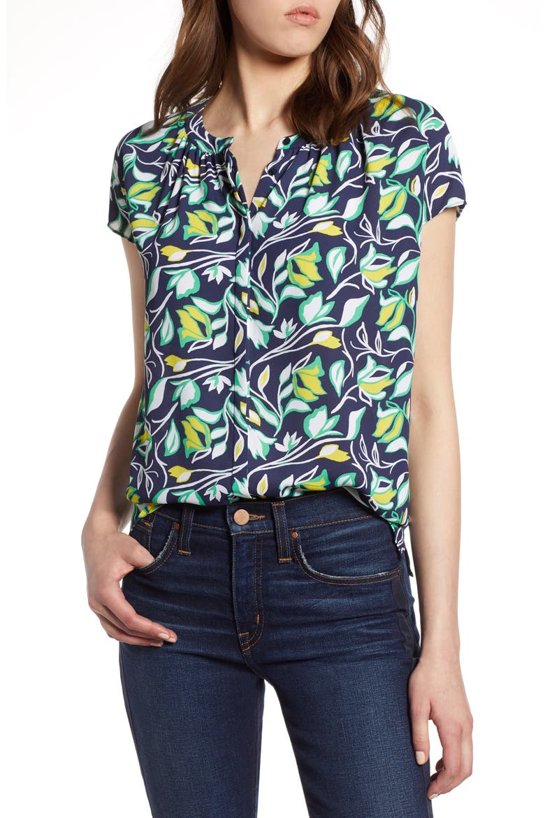 Hidden Button Blouse, Main, color, NAVY FLORAL