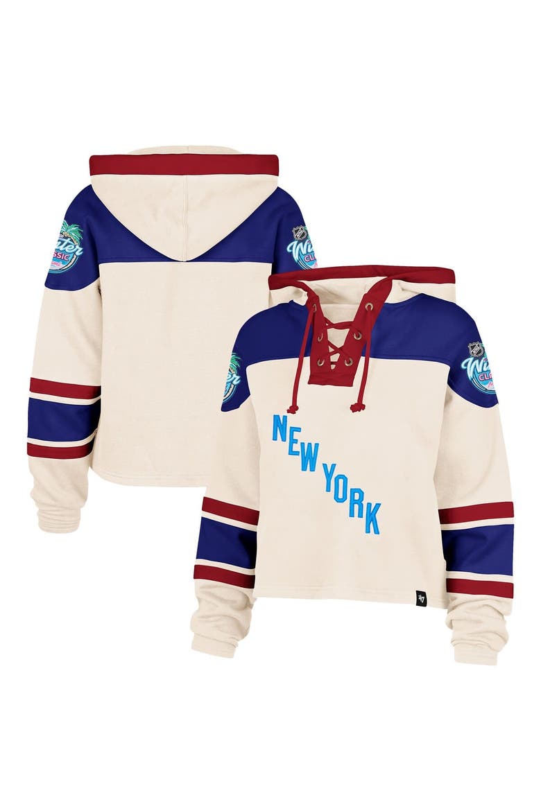 Women's '47 Cream New York Rangers 2026 NHL Winter Classic Cropped Superior Lacer Hoodie, Main, color, Cream
