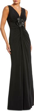 Mac Duggal Sleeveless Jersey 3D Flower Detail Gown