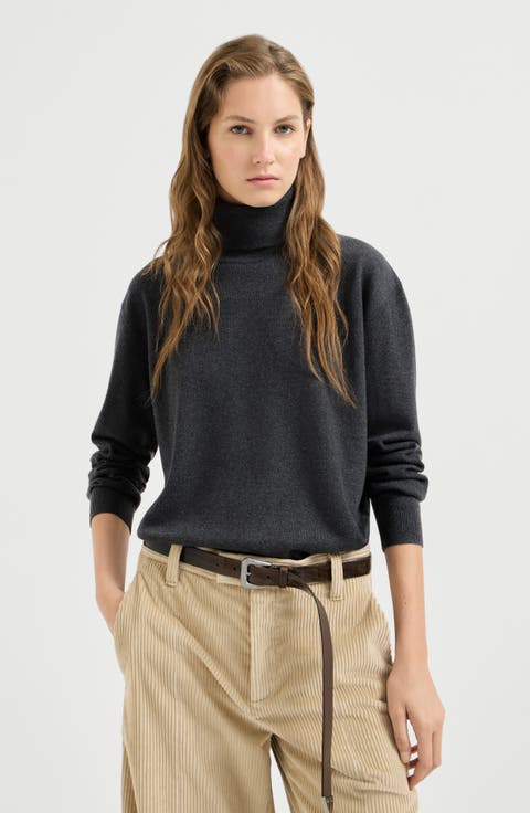 Cashmere turtleneck sweater with monili