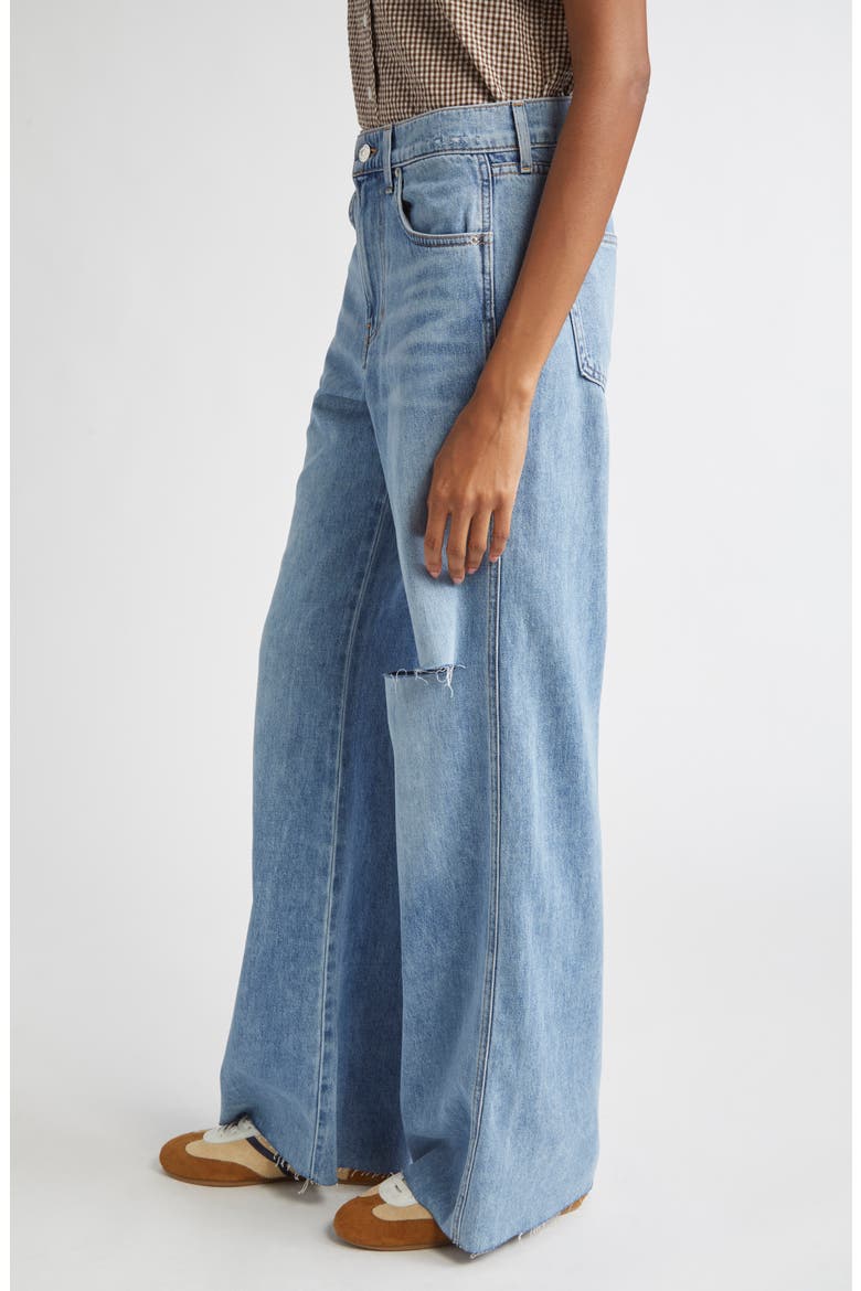 Kasey Ripped Raw Hem Mid Rise Wide Leg Jeans, Alternate, color, BRIGHT LAKESHORE