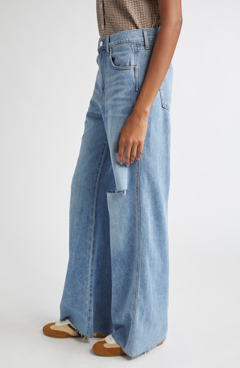 Veronica Beard Kasey Ripped Raw Hem Mid Rise Wide Leg Jeans, Alternate, color, Bright Lakeshore