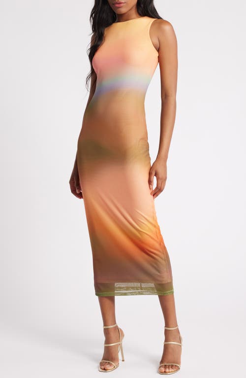 Rare London Blur Mesh Sleeveless Midi Dress in Multi 