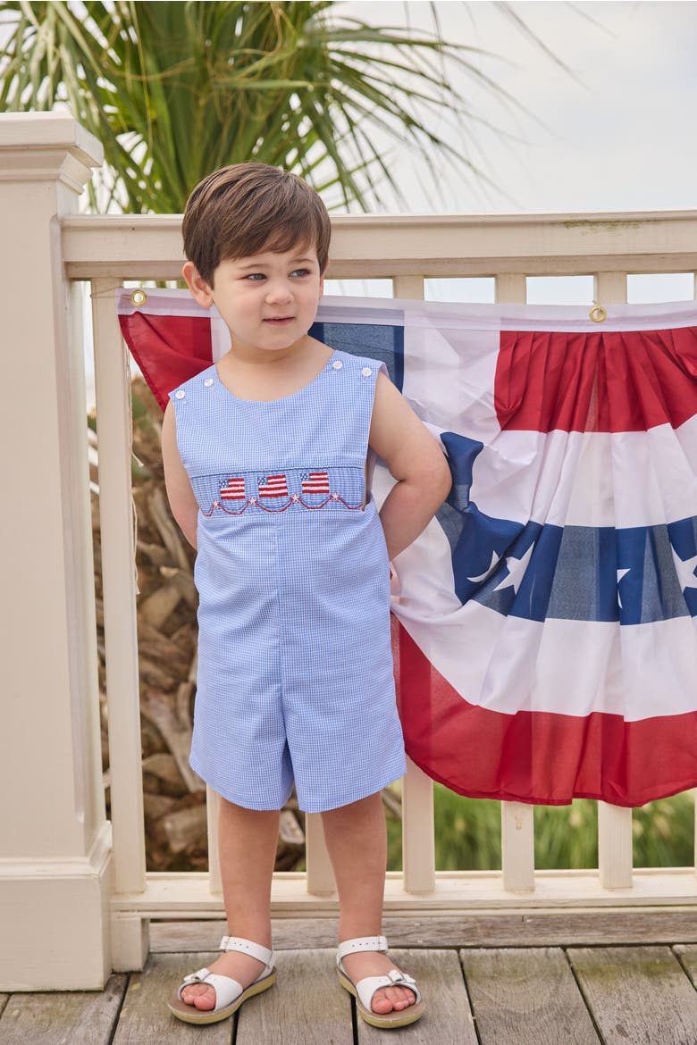 Kids' Gingham Smocked Shortall, Alternate, color, Flags