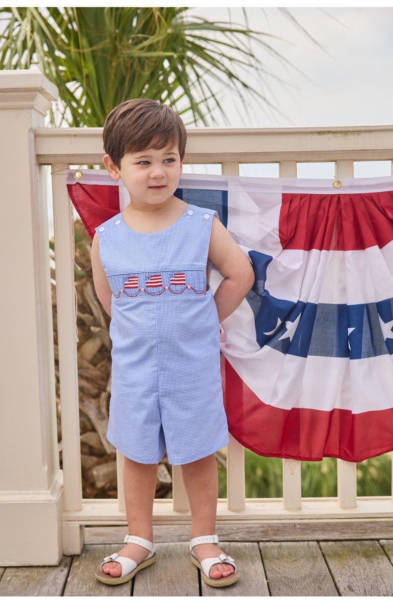 Little English Kids' Gingham Smocked Shortall, Alternate, color, Flags