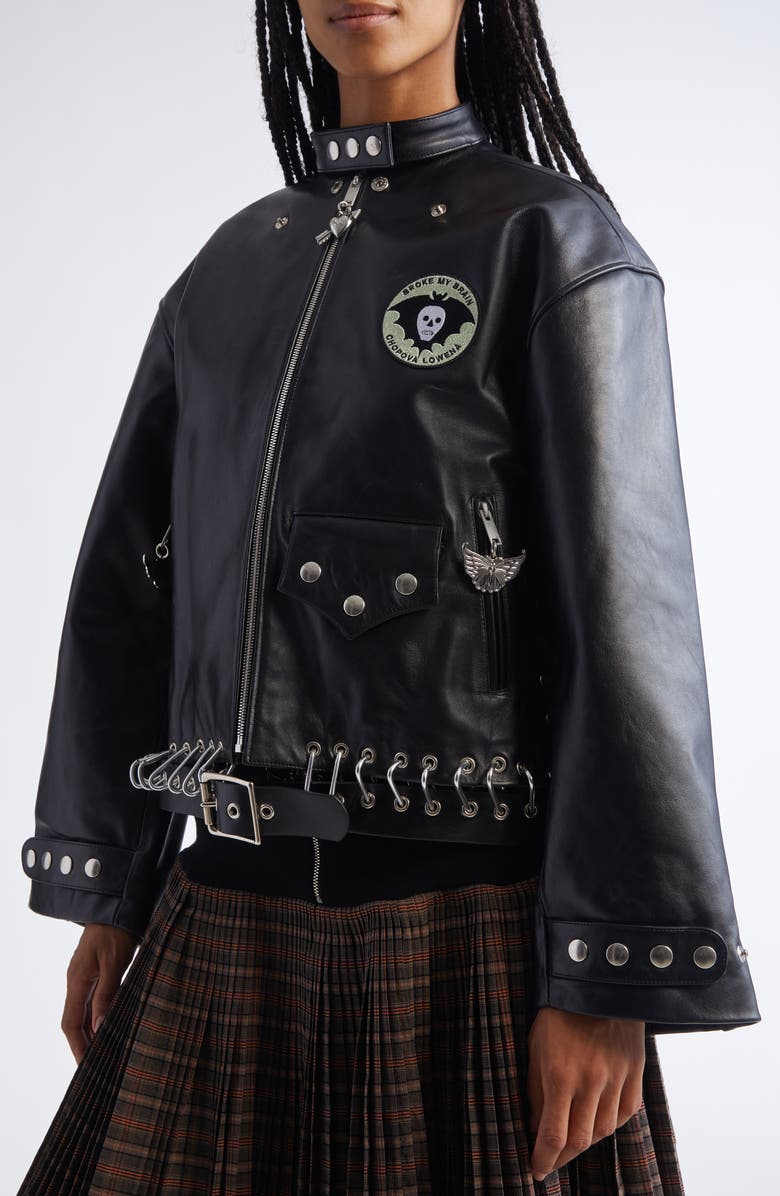 Chopova Lowena Broke My Brain Leather Jacket, Alternate, color, Black
