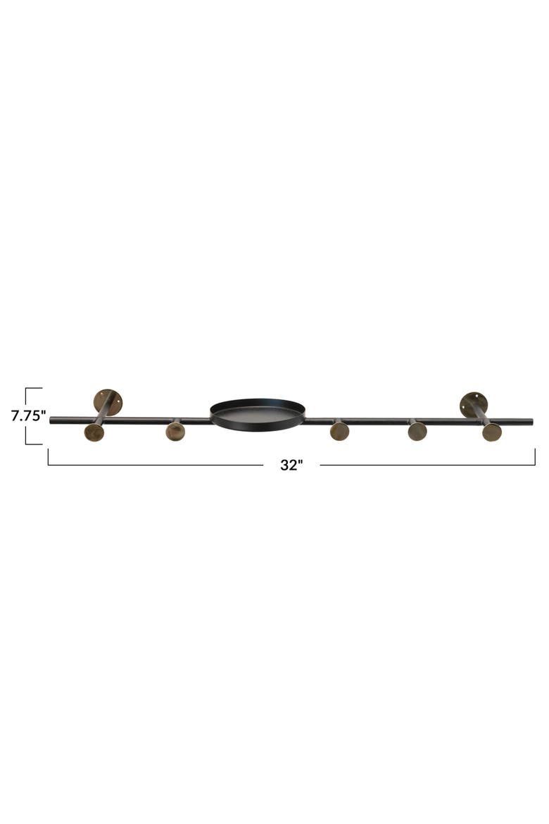 Metal Wall Hook with 1 Shelf & 5 Hooks, Black & Brass Finish, Alternate, color, Black