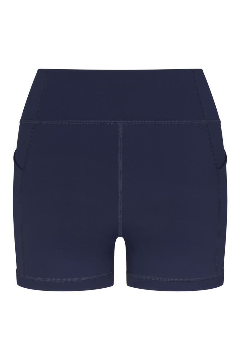 Heather High Waist Pocket Bike Shorts, Alternate, color, LEGACY NAVY BLUE