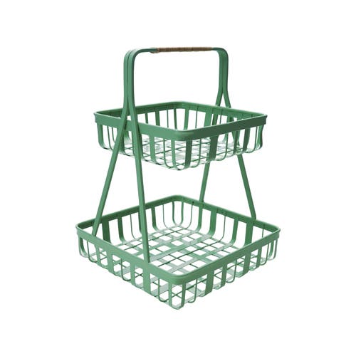 Storied Home Decorative Metal 2-tier Tray With Rattan Wrapped Handle, Mint In Green