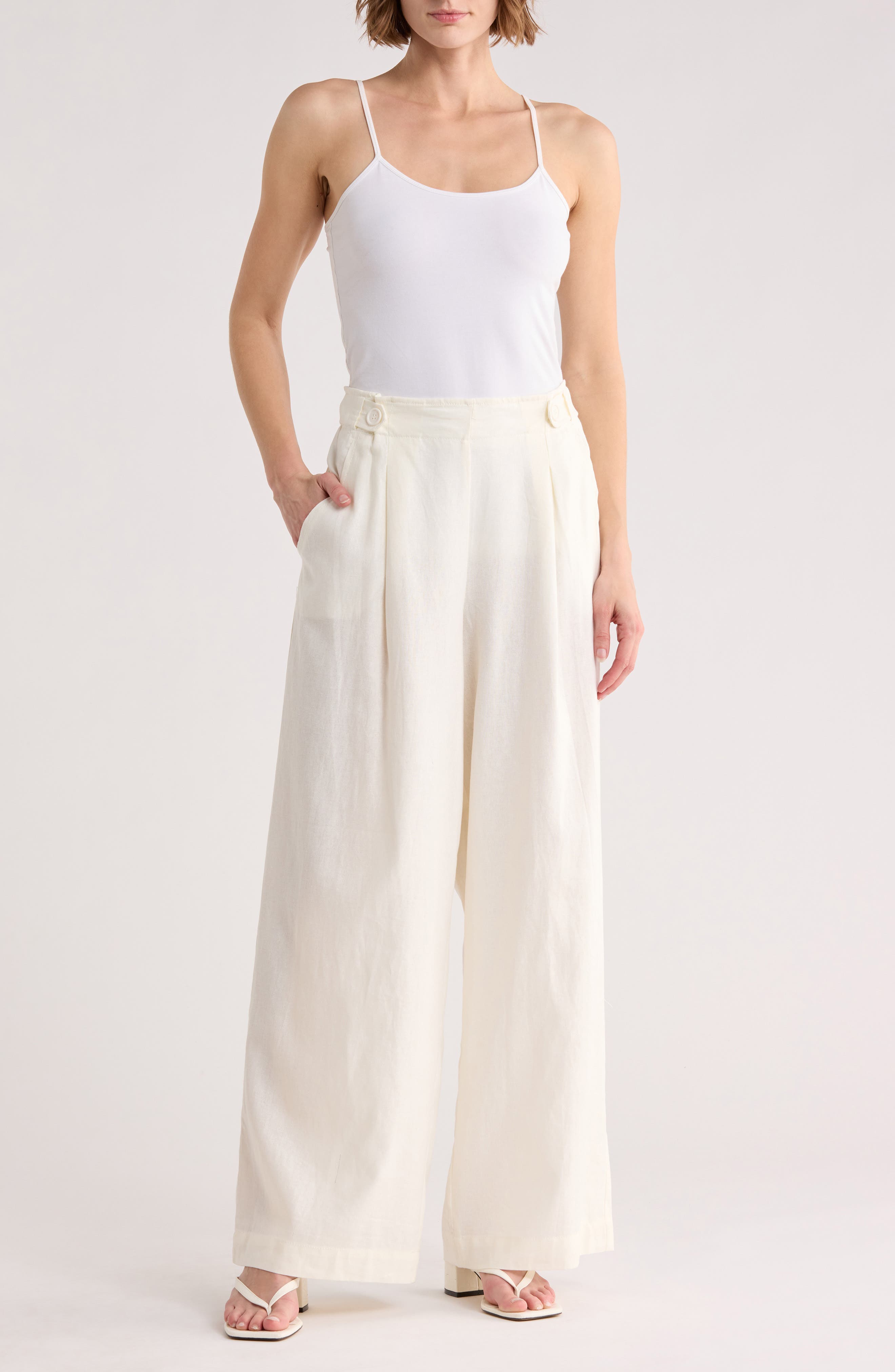 MAX STUDIO Side Tab Linen Blend Pants