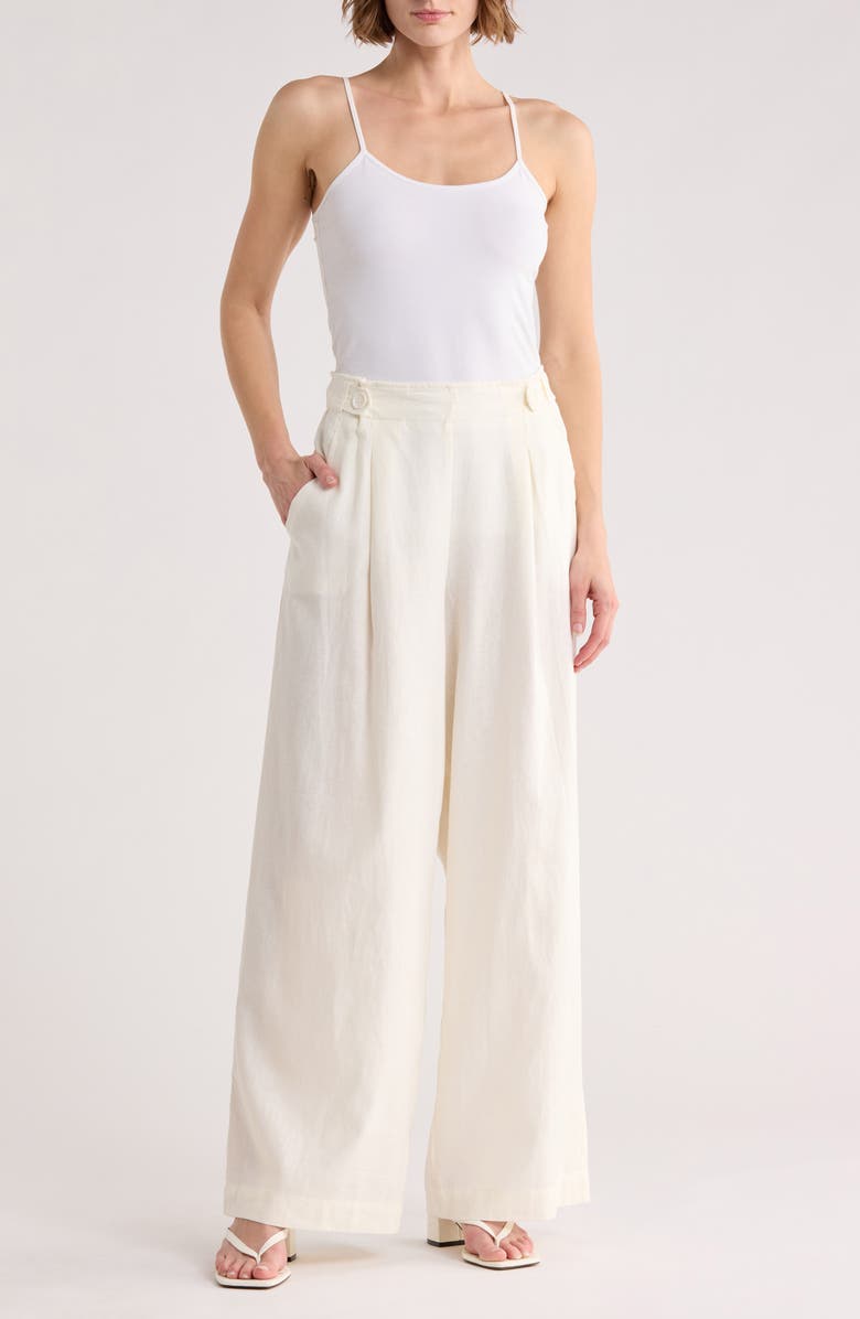 MAX STUDIO Side Tab Linen Blend Pants, Main, color, White