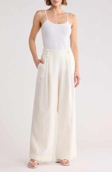 MAX STUDIO Side Tab Linen Blend Pants