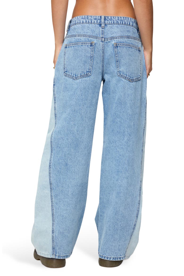 Genna Contrast Panel Low Rise Wide Leg Jeans, Alternate, color, BLUE-WASHED