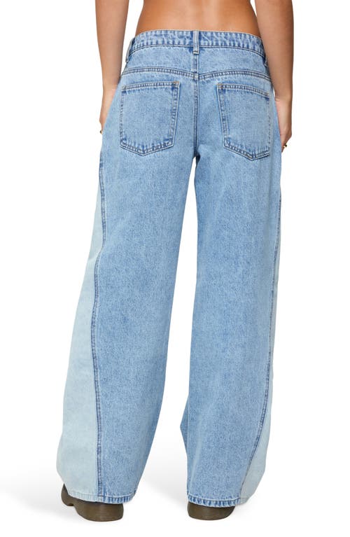 Edikted Genna Contrast Panel Low Rise Wide Leg Jeans In Blue