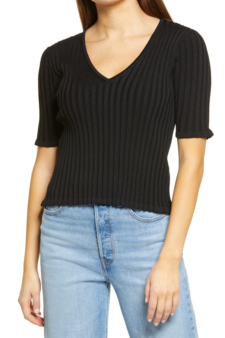 Rib Knit Top, Main, color, BLACK