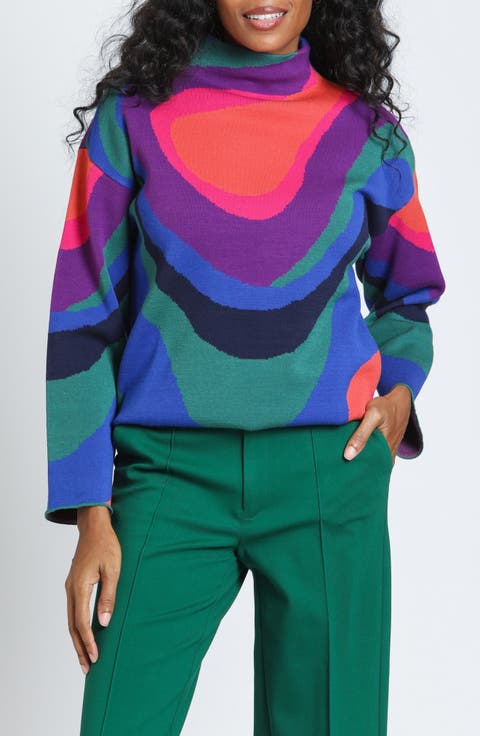Abstract Mock Neck Sweater