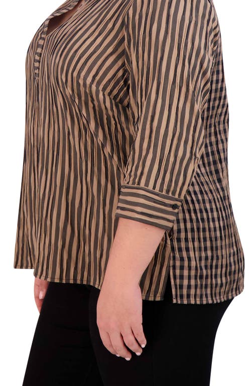 Foxcroft Sophie Crinkled Stripe Cotton Blend Button-up Shirt In Brown