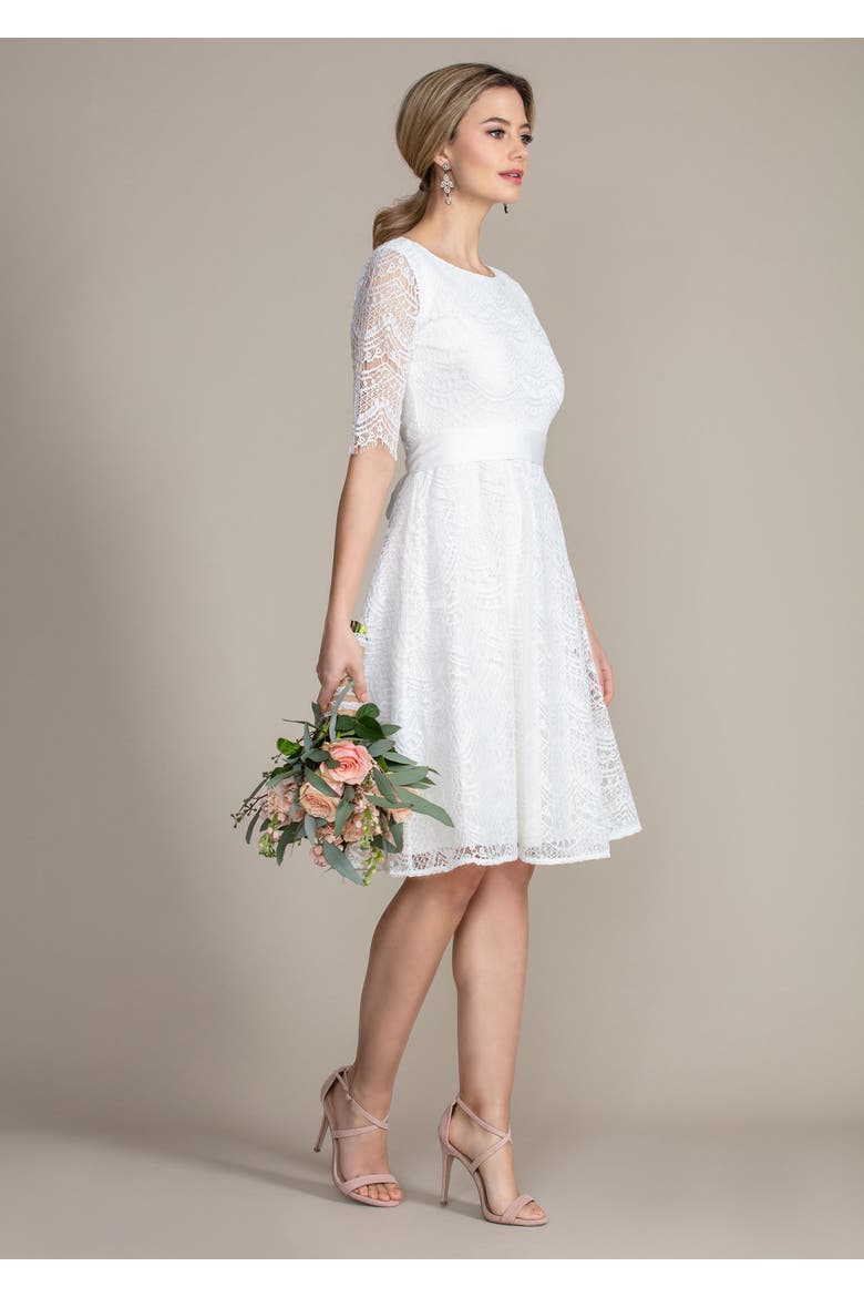 Evie 3/4 Sleeve Knee Length Lace Dress, Alternate, color, Ivory