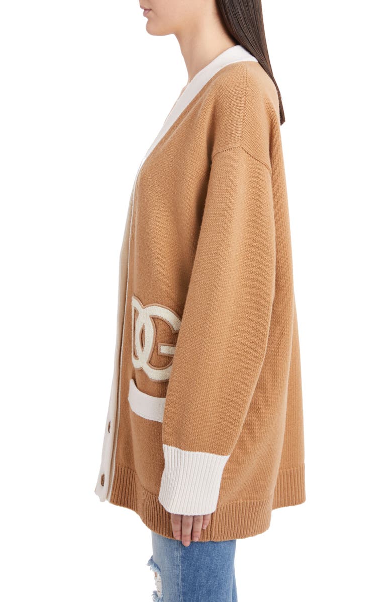 Dolce&Gabbana DG Patch Contrast Trim Wool Cardigan, Alternate, color,