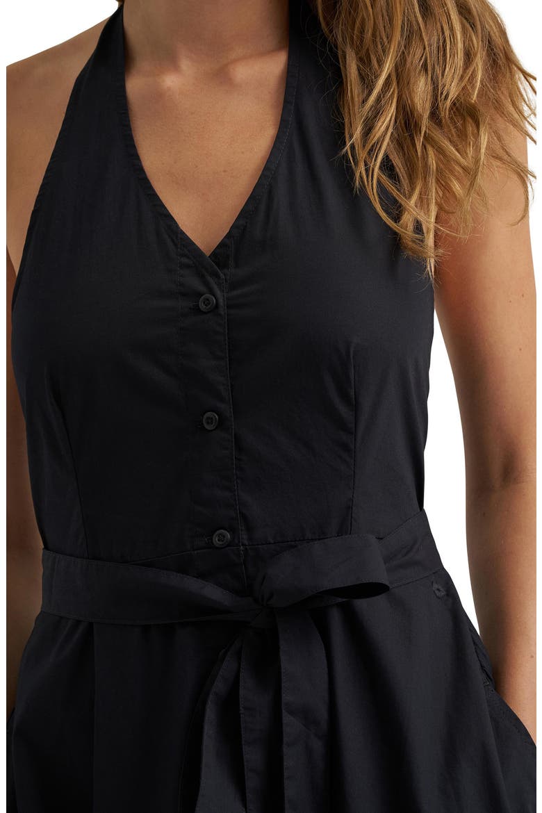 Button Front Cotton Halter Midi Dress, Alternate, color, BLACK