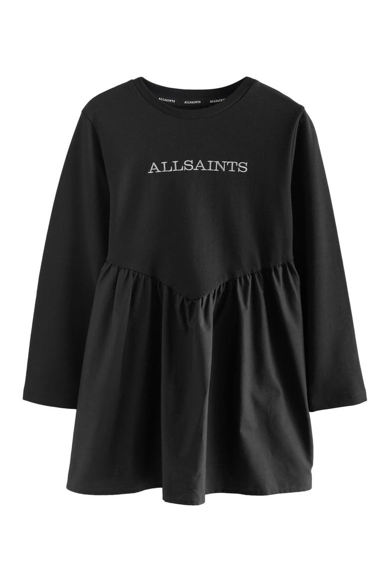 Kids' Long Sleeve Mixed Media Cotton T-Shirt Dress, Main, color, BLACK