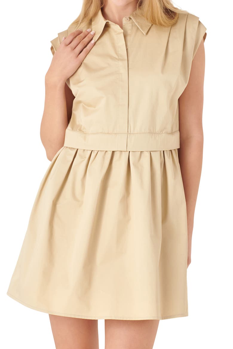 Pleated Shoulder Shirtdress, Alternate, color, TAN