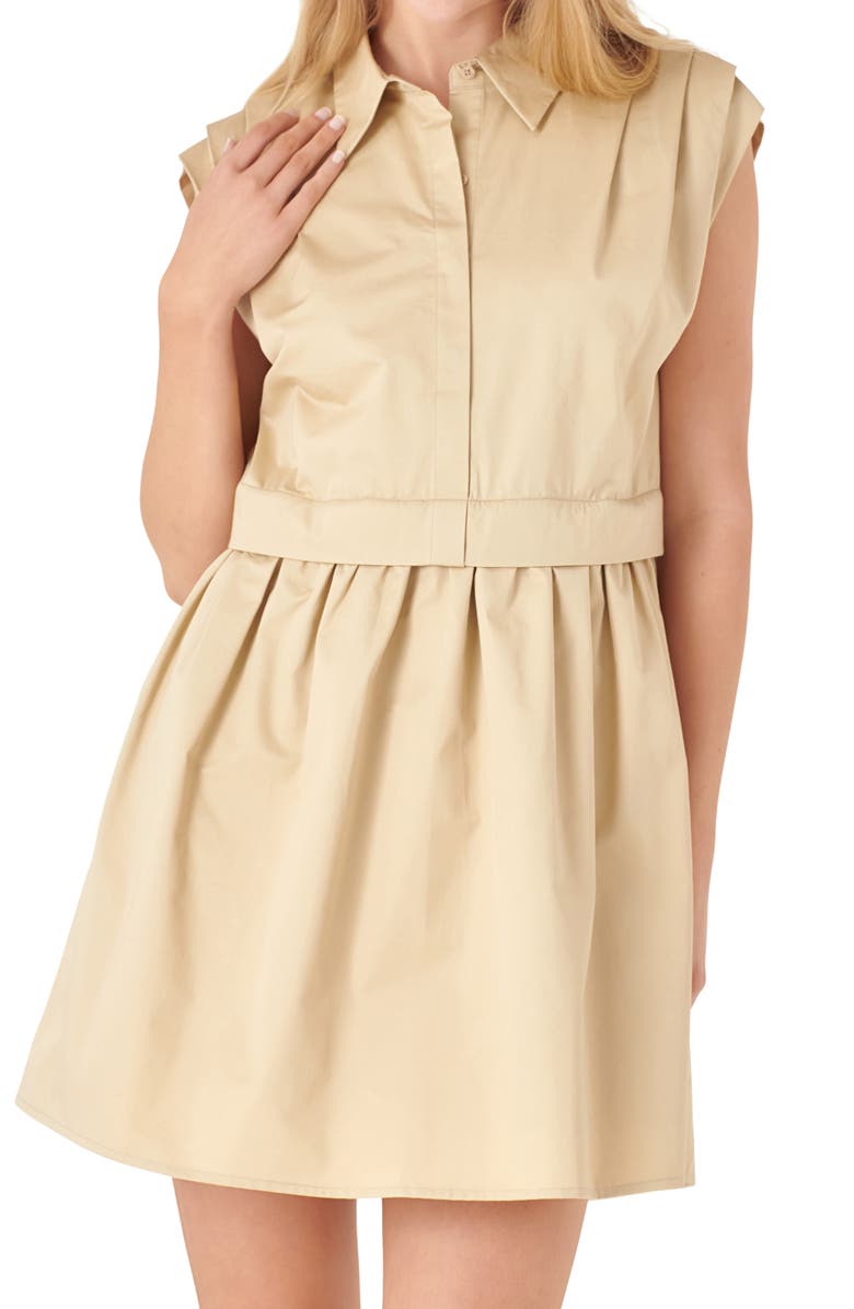 English Factory Pleated Shoulder Shirtdress, Alternate, color, Tan