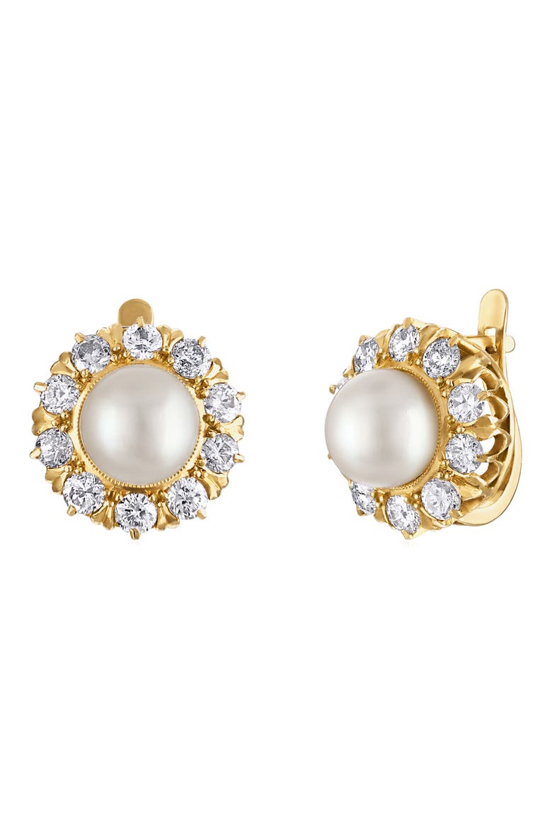 Reconceived Victorian Pearl & Diamond Stud Earrings, Alternate, color, GOLD/ DIAMOND/ PEARL