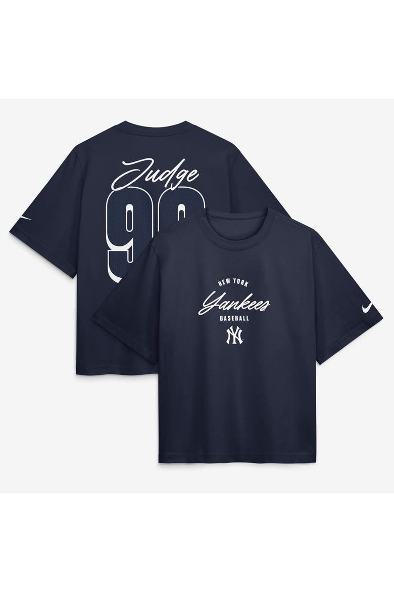 Women's Nike Aaron Judge Navy New York Yankees Premium Essentials Boxy Name & Number T-Shirt, Main, color, Navy