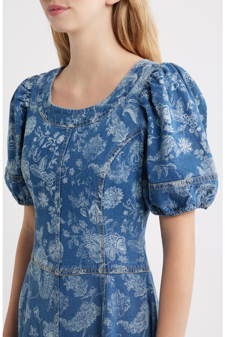 Charlie Floral Printed Denim Midi Dress, Alternate, color, BOIS LASER PRINT DARK WASH