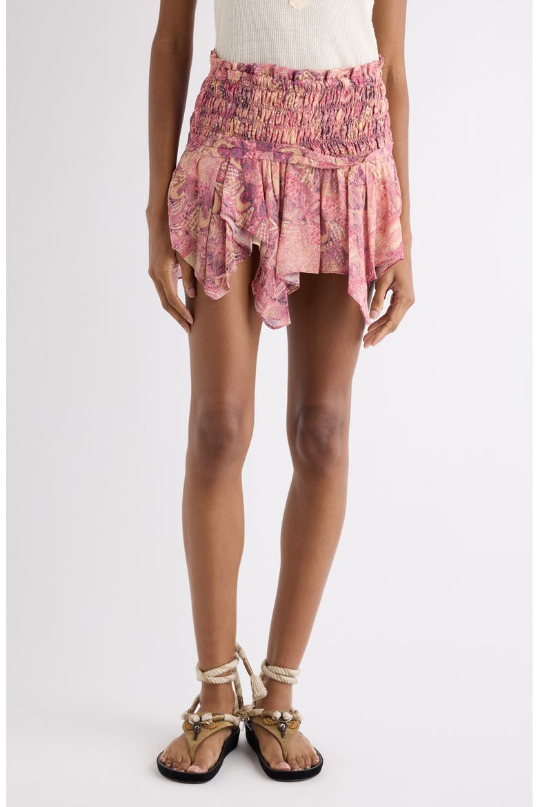 Ceiva Smocked Waist Silk Georgette Miniskirt, Main, color, PINK