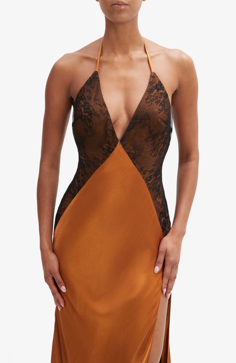 Bardot Estrella Halter Gown, Alternate, color, Toffee
