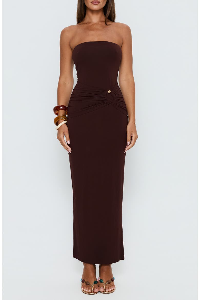 Signature Strapless Maxi Dress, Main, color, CHOCOLATE BROWN