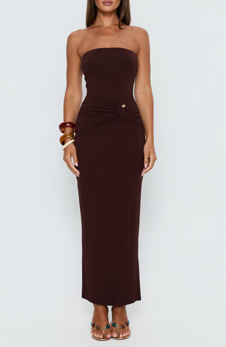 Princess Polly Signature Strapless Maxi Dress, Main, color, Chocolate Brown