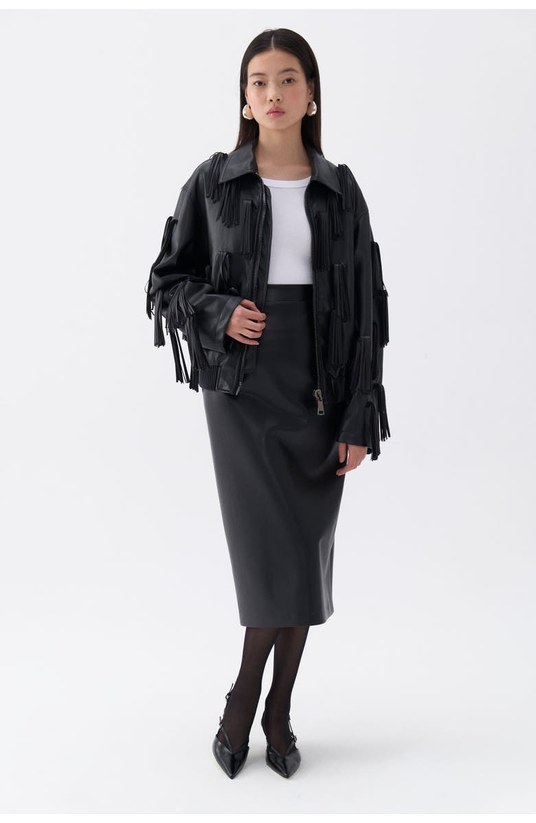 Nocturne Fringe Detail Faux Leather Jacket, Alternate, color, 